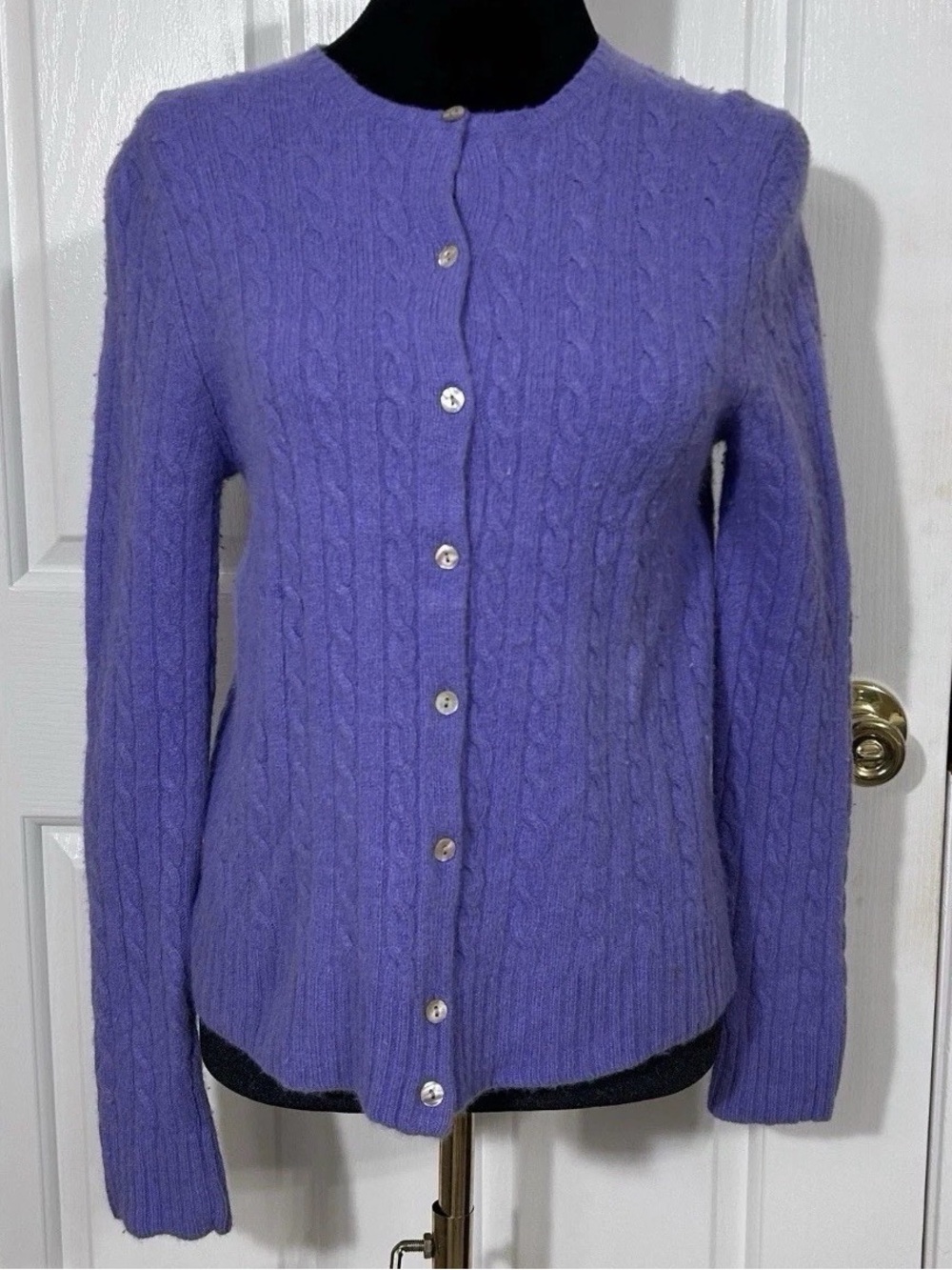 NWT Charter Club Angora Cashmere Wool Cable Knit Cardigan Sweater Purple Medium